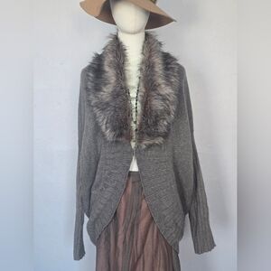 3 Dots Sophie Faux Mink Collar Cocoon Cape Cardigan Oversized Sweater